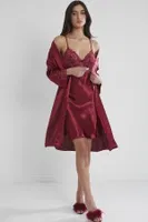 Kaplı Saten Dantelli Gecelik Sabahlık Takımı Pierre Cardin 4050  Bordo görsel 25