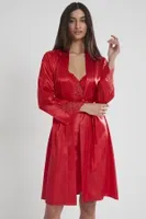 Kaplı Saten Dantelli Gecelik Sabahlık Takımı Pierre Cardin 4050  Kırmızı