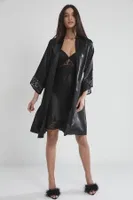 Sırt Dekolteli Kaplı Saten Dantelli Gecelik Sabahlık Takımı Pierre Cardin 4075 Siyah görsel 25