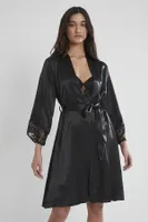 Sırt Dekolteli Kaplı Saten Dantelli Gecelik Sabahlık Takımı Pierre Cardin 4075 Siyah görsel 26