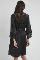 Sırt Dekolteli Kaplı Saten Dantelli Gecelik Sabahlık Takımı Pierre Cardin 4075 Siyah görsel 27