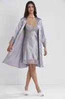 Sırt Dekolteli Kaplı Saten Dantelli Gecelik Sabahlık Takımı Pierre Cardin 4075 görsel 14