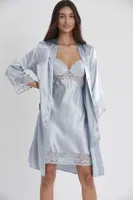 Sırt Dekolteli Kaplı Saten Dantelli Gecelik Sabahlık Takımı Pierre Cardin 4075