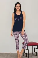 Kapri Askılı Lady Pijama Takımı Lady 12030 Lacivert detay görünüm