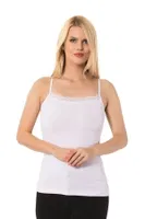 Kare Yaka Dantel İşlemeli İp Askılı Basic Kadın Atlet Donex 2011  Beyaz