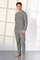 Kareli Uzun Kollu Düğmeli Yaka Erkek Gri Pijama Takımı Doreanse 25K4537