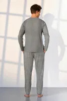 Kareli Uzun Kollu Düğmeli Yaka Erkek Gri Pijama Takımı Doreanse 25K4537 detay görünüm
