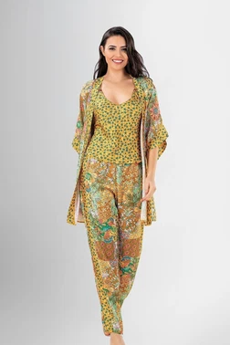 Ahu Lingerie Karışık Desenli 3lü Pijama Sabahlık Takımı Ahu Loriva1942 - Alternatif Görünüm