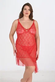 Ahu Lingerie Kırmızı Büyük Beden Gecelik Tül Ahu Primoda 3047