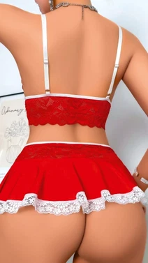 Kırmızı Dantel Büstiyer Etek Seksi Takım Lily Bianca LB-139 - Alternatif Görünüm