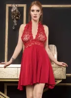 Kırmızı Dantelli Askılı Saten Lily Bianca 405 Kırmızı
