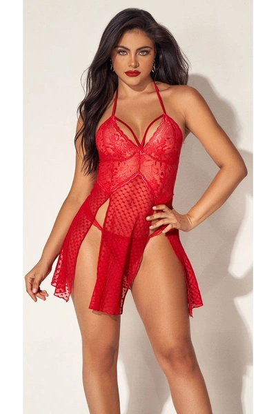 Kırmızı Dantelli Boyundan Askılı Gecelik Takım For Dreams 8604