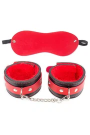 missisX Kırmızı Deri Fantezi Göz Bandı ve Kelepçe missisX 6013