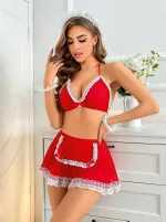 Kırmızı Fırfılı Hizmetçi Kostümü Jesica Bella E-00133 Kırmızı