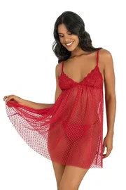 Ahu Lingerie Kırmızı Kısa Dantelli Tül Gecelik Ahu Primoda 4243