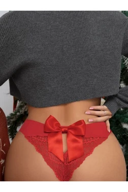 Lily Bianca Kırmızı Kurdelalı Dantelli Seksi Kadın Külot