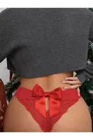 Kırmızı Kurdelalı Dantelli Seksi Kadın Külot Kırmızı