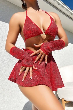 NightLight Kırmızı Parıltılı Eldivenli Etekli Fantazi Takım NightLight 3612