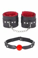 Kırmızı Peluş Fantezi Kelepçe Ağız Topu Harness Set missisX 6017 Kırmızı