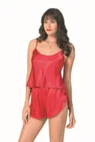 Kırmızı Saten Babydoll Şort Takımı Ahu Primoda 9089 Kırmızı
