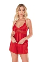 Kırmızı Saten Babydoll Şort Takımı Ahu Primoda 9101 Kırmızı