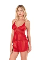 Kırmızı Saten Babydoll Şort Takımı Ahu Primoda 9101 Kırmızı detay görünüm