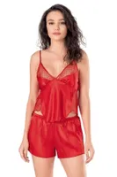 Kırmızı Saten Babydoll Şort Takımı Ahu Primoda 9134 Kırmızı