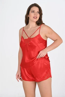 Ahu Lingerie Kırmızı Saten Büyük Beden Şort Takımı Ahu Primoda 1076 - Alternatif Görünüm