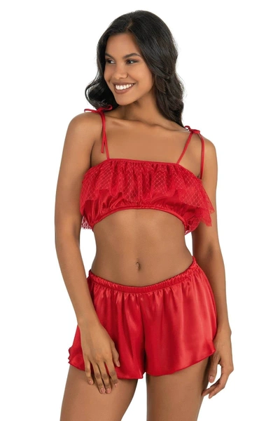 Kırmızı Saten Şort Takım Ahu Lingerie Primoda 9206