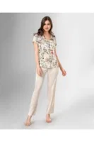 Kısa Kollu Çiçekli Ekru Pijama Takımı Ahu Loriva 1819 Ekru