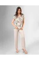 Kısa Kollu Çiçekli Ekru Pijama Takımı Ahu Loriva 1819 Ekru detay görünüm