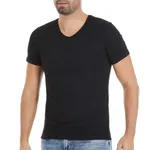Kısa Kollu Modal Erkek Siyah V-Yaka T-Shirt Yıldız 151 Siyah