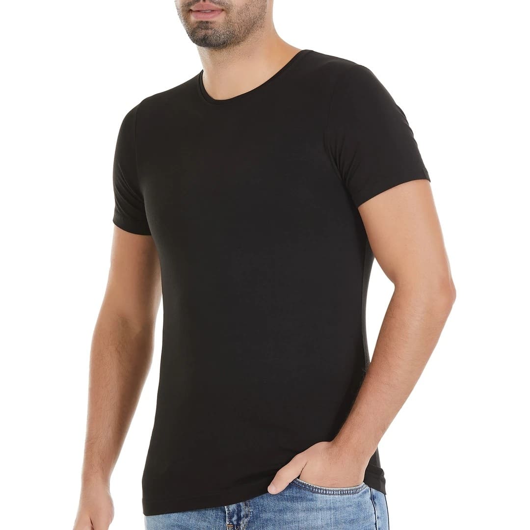 Kısa Kollu Siyah O-Yaka Bambu Erkek T-Shirt Yıldız 476