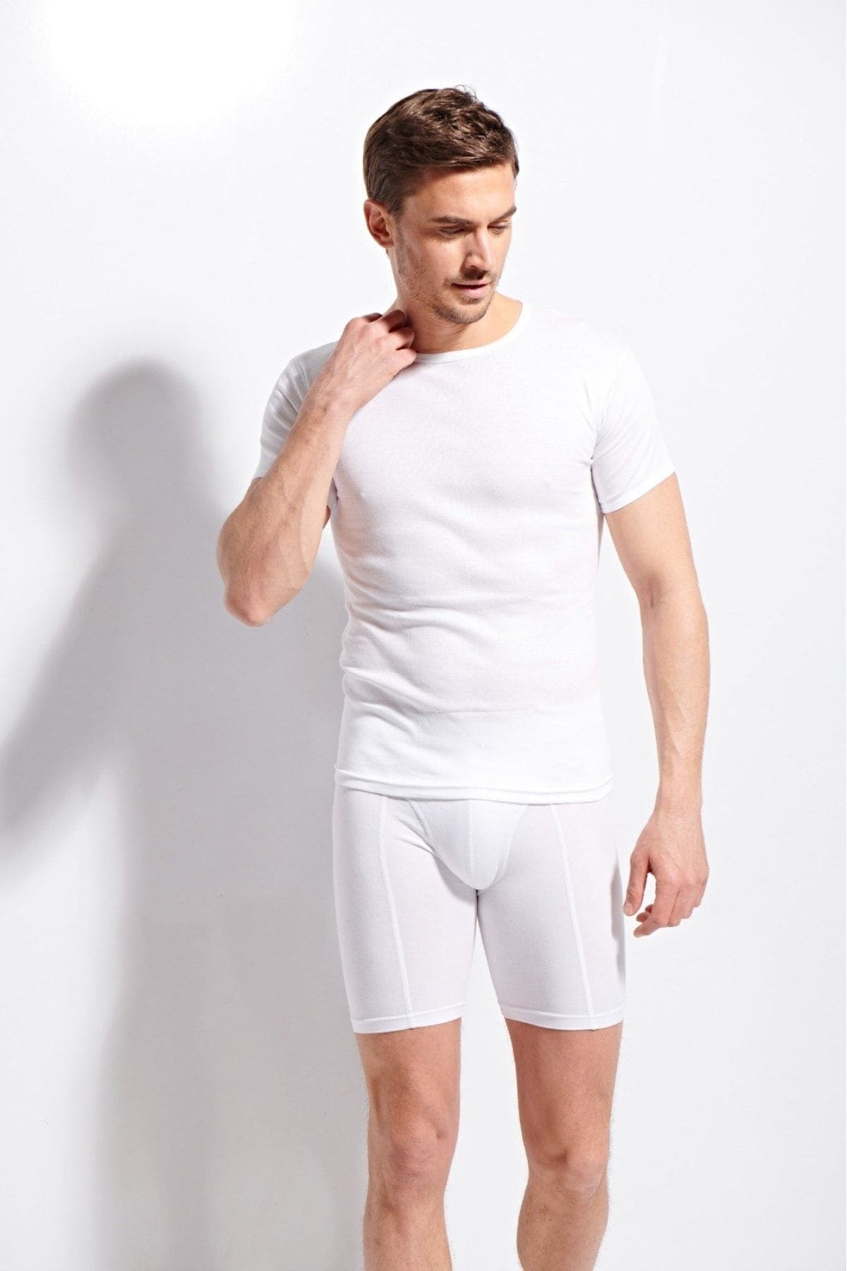 Kolcu Erkek Ribana Bisiklet Yaka Beyaz T-shirt %100 Pamuklu Premium Kolcu 1210