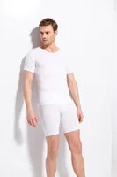 Kolcu Erkek Ribana Bisiklet Yaka Beyaz T-shirt %100 Pamuklu Premium Kolcu 1210 Beyaz detay görünüm