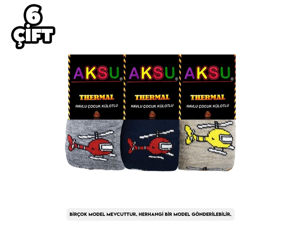 Konsept Erkek Çocuk Termal Havlu Külotlu Çorap 6'lı Aksu 009