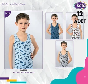 Kota Askılı Erkek Çocuk Baskılı Atlet 12'li Kota 1014