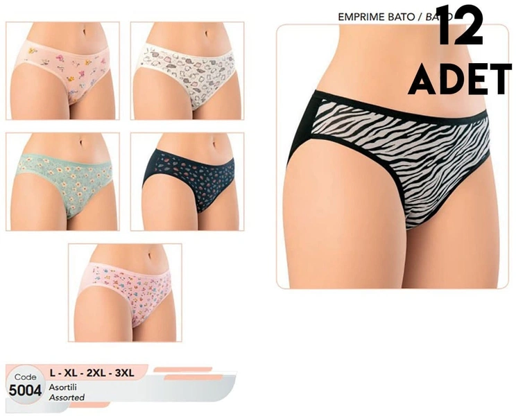 12'li Desenli Kadın Bikini Slip Külot Kota 5004