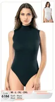 Sıfır Kol Balıkçı Yaka Çıtçıtlı Kadın Body Kota 6184 Siyah
