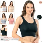 Kaşkorse Tırnak Dantelli Geniş Askılı Crop Kota 6438 Somon Siyah görsel 4