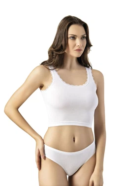 Kota Kaşkorse Tırnak Dantelli Geniş Askılı Crop Kota 6438 Somon