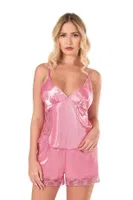 Koyu Pembe Dantelli Saten Babydoll Şort Takımı Ahu Lingerie Primoda 9124 Pembe detay görünüm