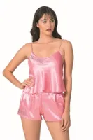 Koyu Pembe Saten Babydoll Şort Takımı Ahu Primoda 9079 Pembe