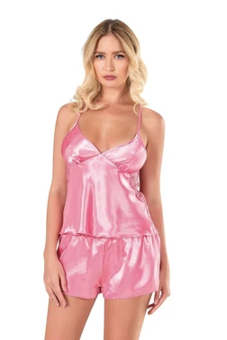 Ahu Lingerie Koyu Pembe Saten Babydoll Şort Takımı Ahu Primoda 9108 - Alternatif Görünüm
