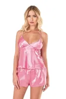 Koyu Pembe Saten Babydoll Şort Takımı Ahu Primoda 9108 Pembe detay görünüm