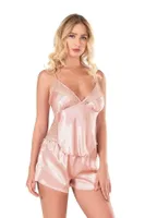 Koyu Pudra Saten Babydoll Şort Takımı Ahu Primoda 9134 Pudra detay görünüm