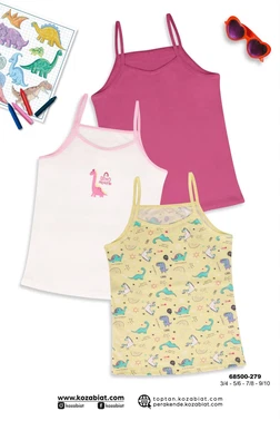 Koza Biat 3 Adet İp Askılı Renklş Kız Çocuk Atlet Koza Biat KZ68500-279 - Alternatif Görünüm