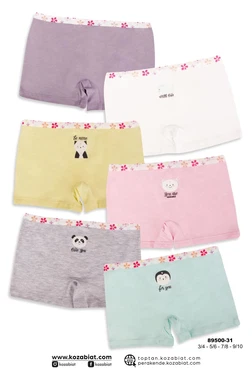 Koza Biat Renkli Kız Çocuk Pamuk Boxer Külot 6 Adet Koza Biat KZ89500-31 - Alternatif Görünüm