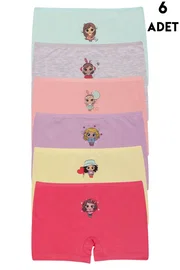 Koza Biat Kız Çocuk Renkli Pamuk Boxer Külot 6 Adet Koza Biat KZ89500-38