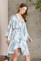 Kuşaklı Çapraz Askılı Saten Emprime Gecelik Sabahlık Takım Pierre Cardin 2420  detay görünüm
